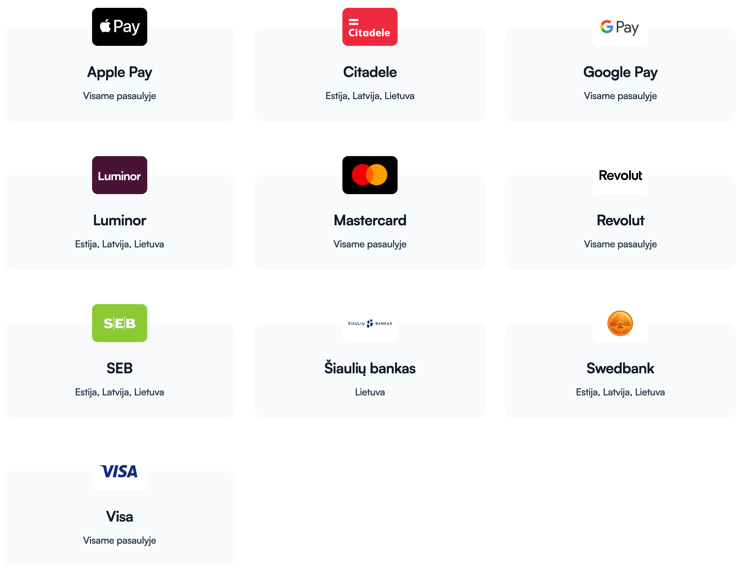 Montonio | PayPal | SwedBank | SEB | Luminir | Visa | Mastercard | Apple Pay | Google Pay